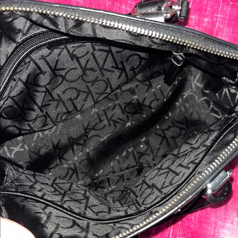 Calvin Klein Raelynn Black Signature Satchel with Shoulder Strap